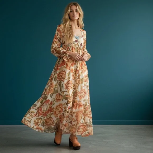 women's long sleeve wedding guest dress Womens Fall Long Sleeves V Neck Dress Flattering Fit Elegant High Waist  A-Line Wedding Guest Dress Caramel Color S at Amazon Women's Clothing store main image 1